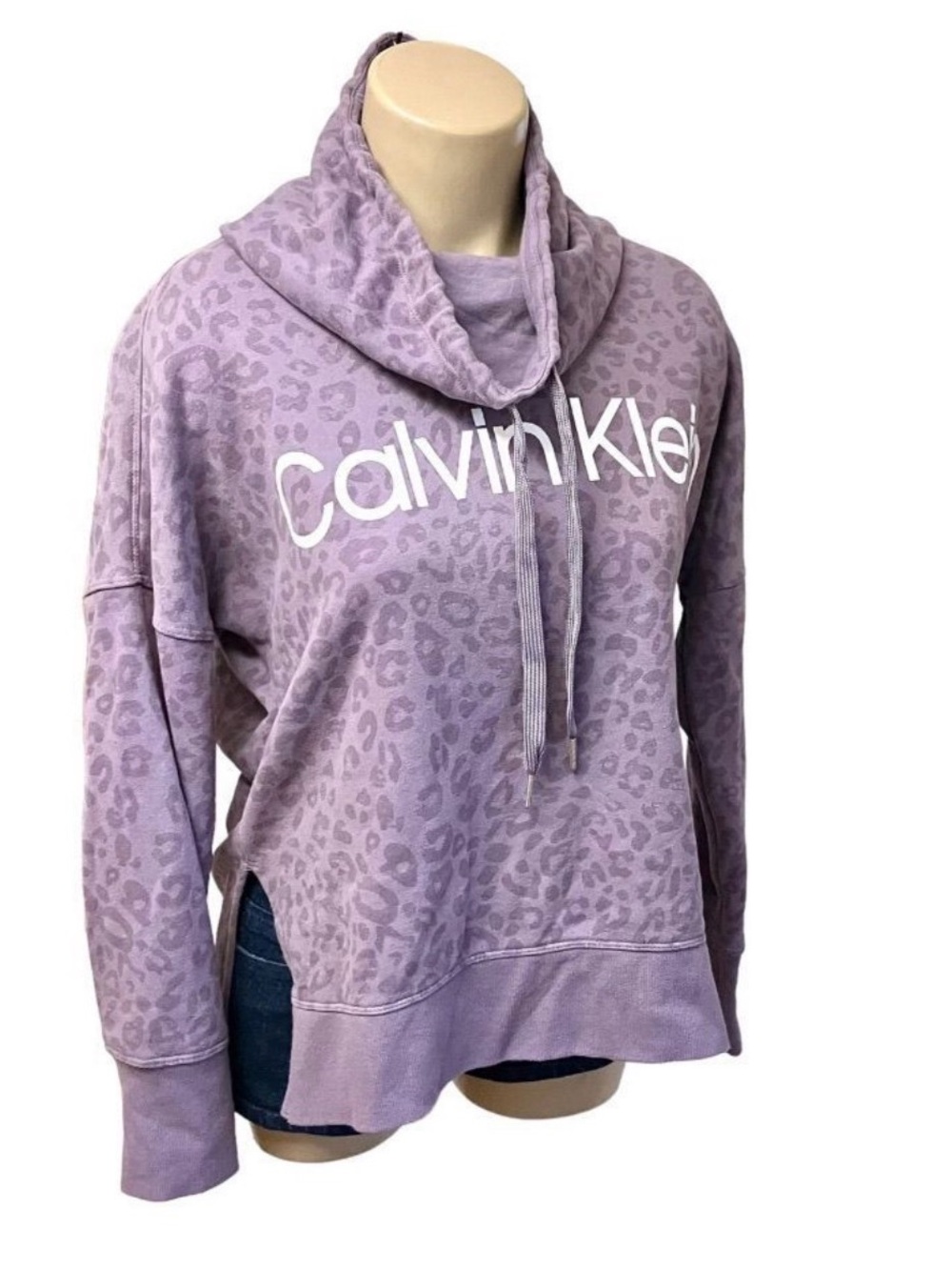 Calvin Klein Lavender Leopard Print Cowl-Neck Hoodie